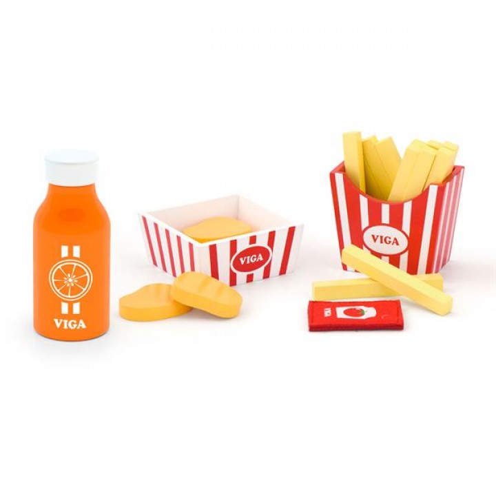 Іграшкові продукти Viga Toys Нагетси з картоплею фрі та соком (51603)