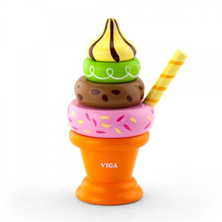 Іграшкові продукти Viga Toys Дерев'яна пірамідка-морозиво, помаранчевий (51322)