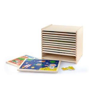 Набір дерев'яних пазлів Viga Toys з 24 ел. зі стійкою для зберігання, 12 шт. (51428)