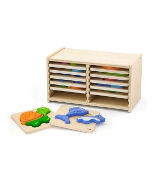Набір дерев'яних міні-пазлів Viga Toys зі стійкою для зберігання, 12 шт. (51423)