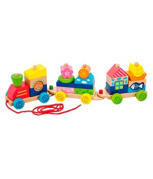 Дерев'яна каталка-поїзд Viga Toys Барвисті кубики (50089)