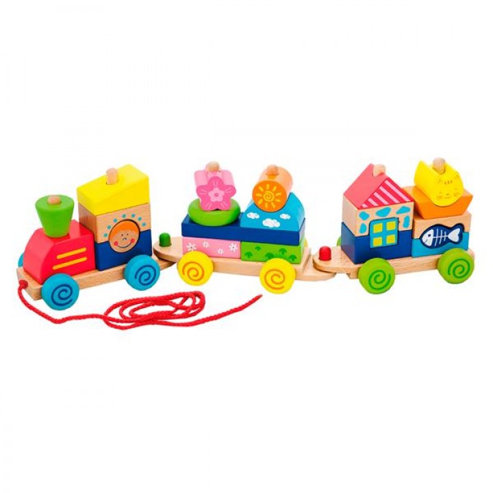 Дерев'яна каталка-поїзд Viga Toys Барвисті кубики (50089)