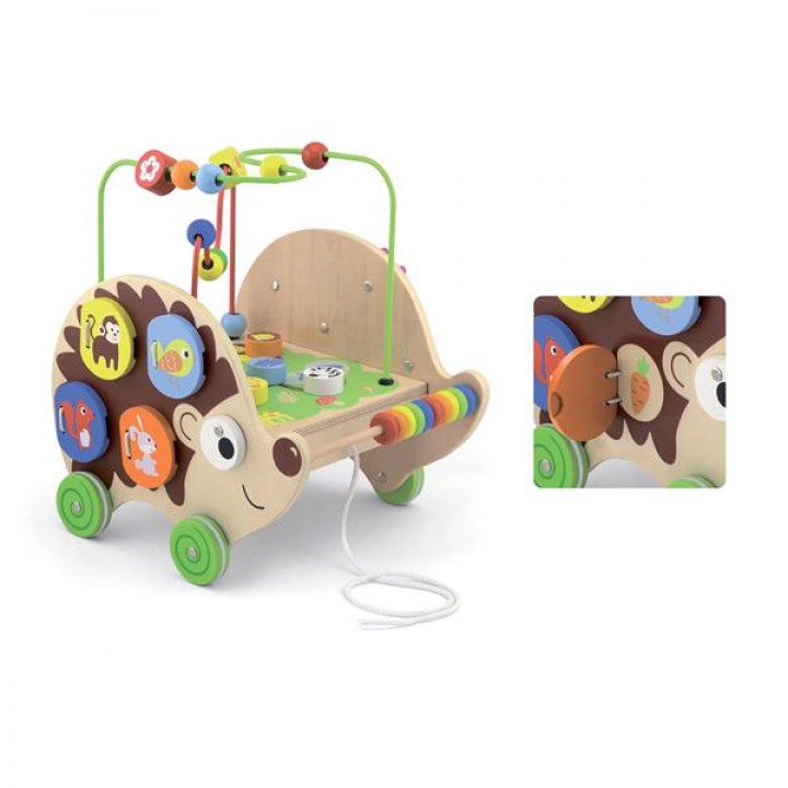 Дерев'яна каталка Viga Toys Їжачок із бізібордом (50012)