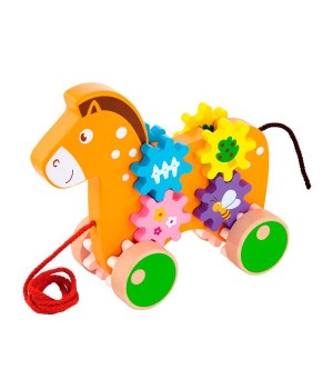 Дерев'яна каталка Viga Toys Коник із шестерінками (5097621)