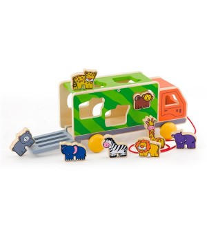Дерев'яна каталка-сортер Viga Toys  Вантажівка зі звірятами (5034421)