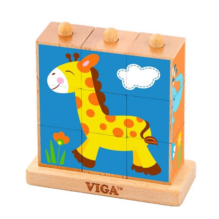 Дерев'яні кубики-пірамідка Viga Toys Звірята (5083421)