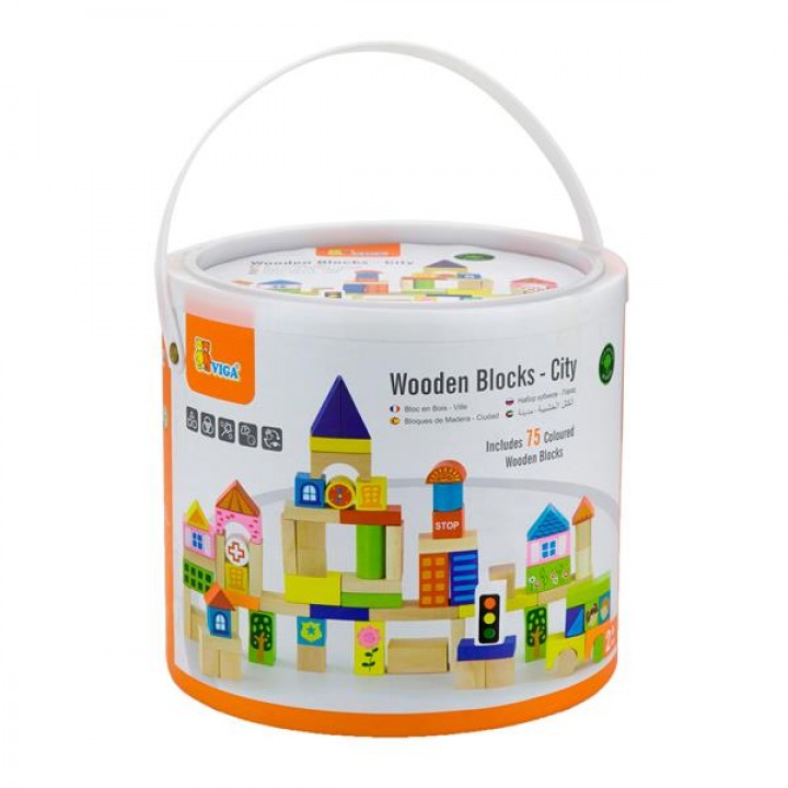Дерев'яні кубики Viga Toys Місто, 75 шт., 3 см (5028721)