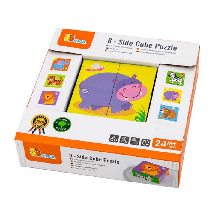 Дерев'яні кубики-пазл Viga Toys Звірята (5083621)