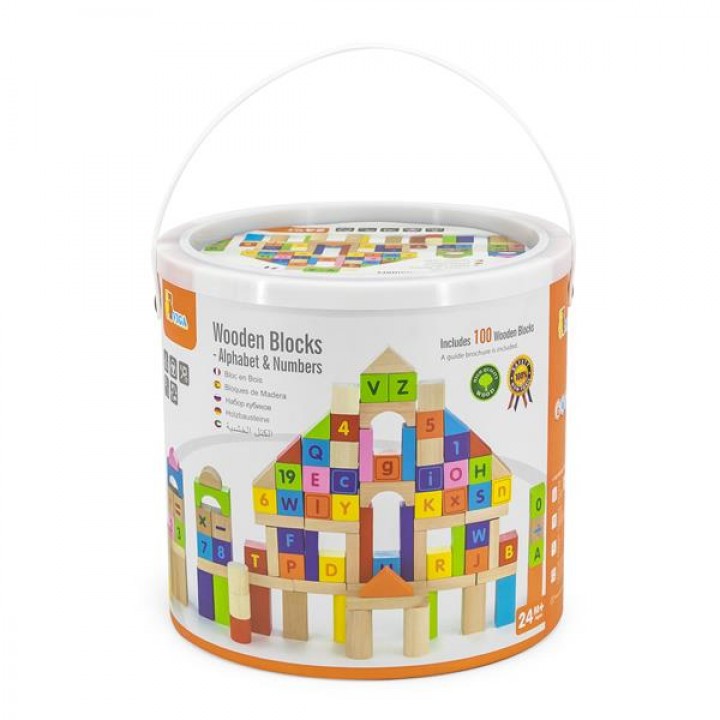 Дерев'яні кубики Viga Toys Алфавіт і числа 100 шт., 3 см (5028821)