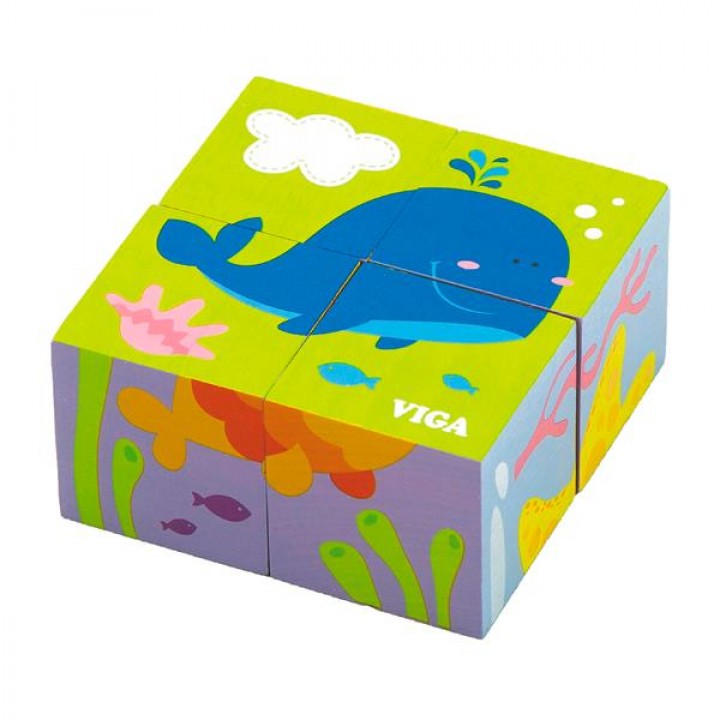 Дерев'яні кубики-пазл Viga Toys Підводний світ (5016121)
