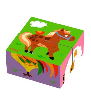 Дерев'яні кубики-пазл Viga Toys Фермерські звірята (5083521)