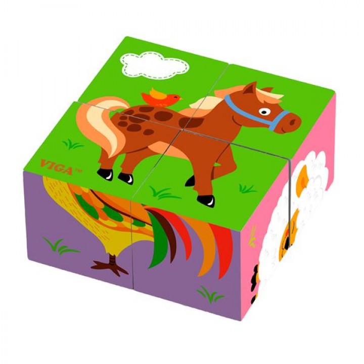 Дерев'яні кубики-пазл Viga Toys Фермерські звірята (5083521)