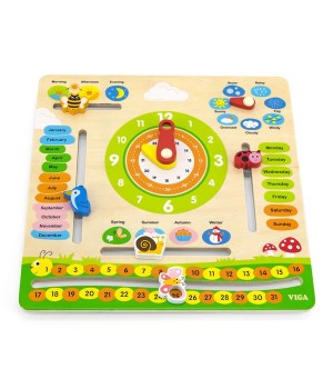 Дерев'яний календар Viga Toys з годинником, англійською мовою (4453821)