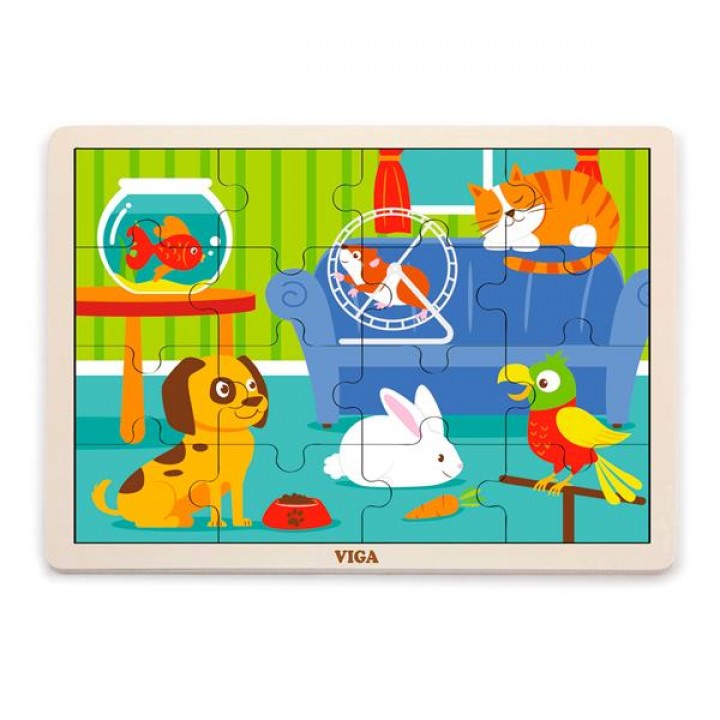 Дерев'яний пазл Viga Toys Домашні вихованці, 16 ел. (5145321)