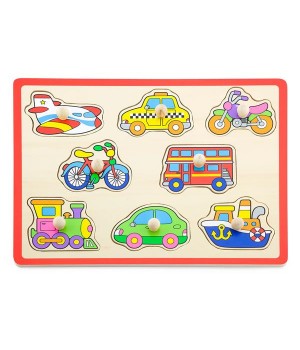 Дерев'яна рамка-вкладиш Viga Toys Кольоровий транспорт (5001621)
