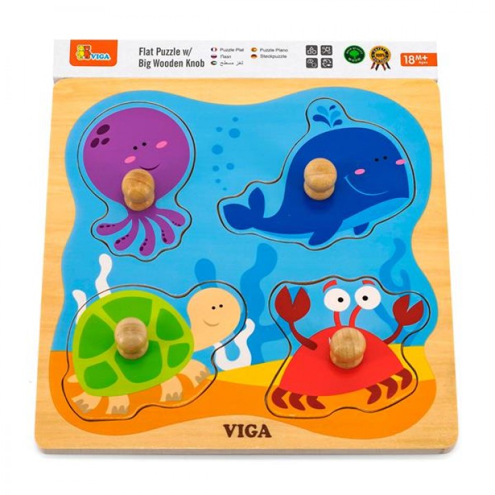 Дерев'яна рамка-вкладиш Viga Toys Морські мешканці (5013221)