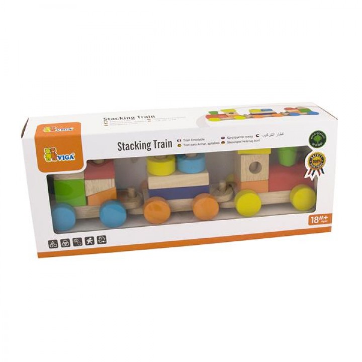 Дерев'яний поїзд Viga Toys Кольорові кубики (5161021)