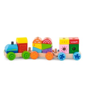 Дерев'яний поїзд Viga Toys Яскраві кубики (5053421)