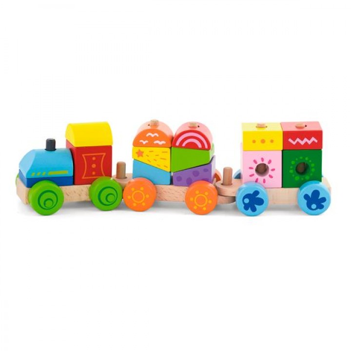 Дерев'яний поїзд Viga Toys Яскраві кубики (5053421)
