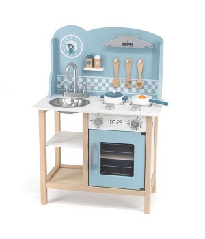 Дитяча кухня з дерева з посудом Viga Toys PolarB блакитний (44047)