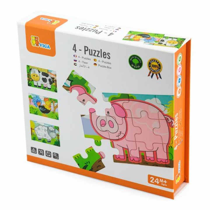 Набір дерев'яних пазлів Viga Toys Ферма 4 в 1, 48 ел. (5006921)