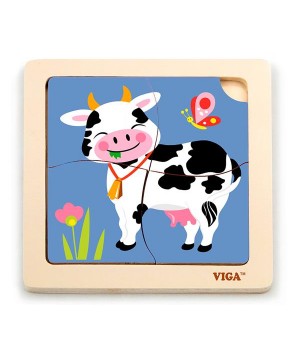 Дерев'яний міні-пазл Viga Toys Корівка, 4 ел. (5131321)