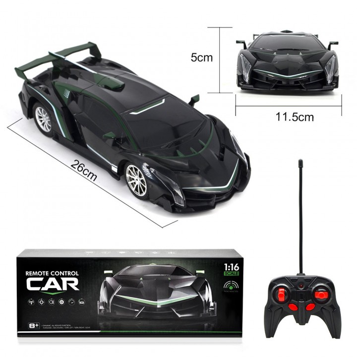 Машинка на радиоуправлении Lamborghini 1:16 с  ярким светом фар, спортивная гонка для детей, цвет черный (000303C) 